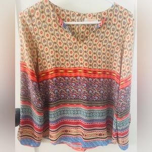 3/4 Sleeve Blouse, Colorful, Small